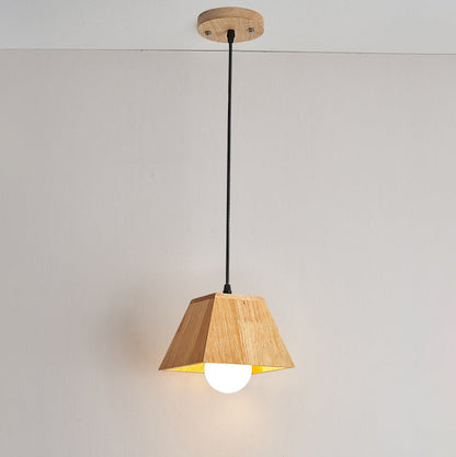 Traditional Japanese Trapezoid Orb Rubber Wood 1/3 - Light Chandelier For Dining Room