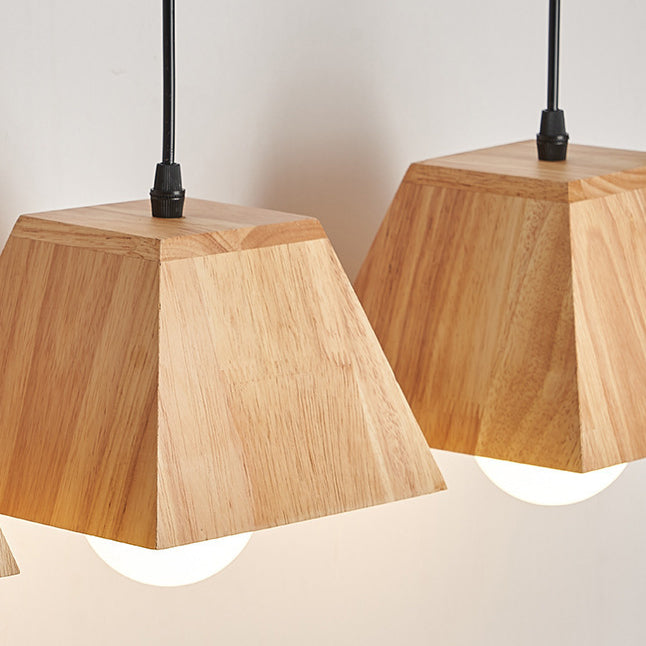 Traditional Japanese Trapezoid Orb Rubber Wood 1/3 - Light Chandelier For Dining Room