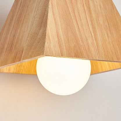 Traditional Japanese Trapezoid Orb Rubber Wood 1/3 - Light Chandelier For Dining Room