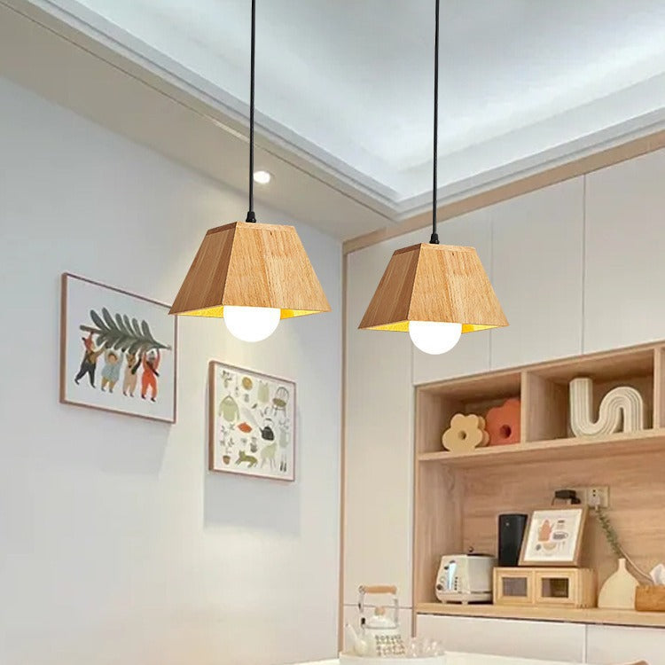 Traditional Japanese Trapezoid Orb Rubber Wood 1/3 - Light Chandelier For Dining Room