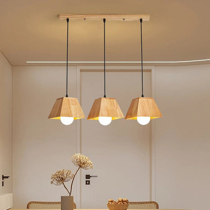 Traditional Japanese Trapezoid Orb Rubber Wood 1/3 - Light Chandelier For Dining Room