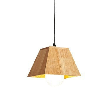 Traditional Japanese Trapezoid Orb Rubber Wood 1/3 - Light Chandelier For Dining Room