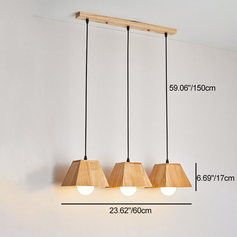 Traditional Japanese Trapezoid Orb Rubber Wood 1/3 - Light Chandelier For Dining Room