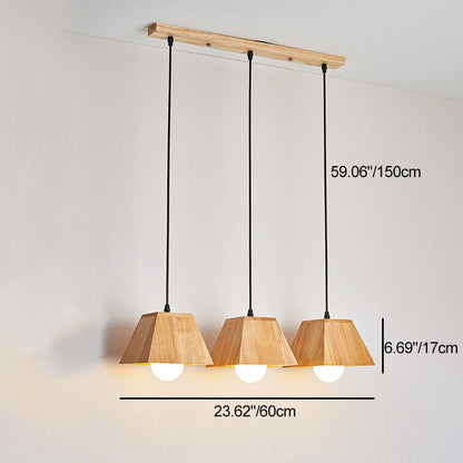 Traditional Japanese Trapezoid Orb Rubber Wood 1/3 - Light Chandelier For Dining Room