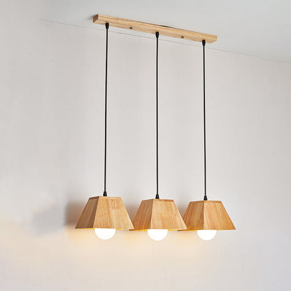 Traditional Japanese Trapezoid Orb Rubber Wood 1/3 - Light Chandelier For Dining Room