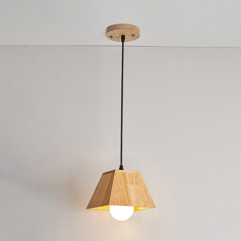 Traditional Japanese Trapezoid Orb Rubber Wood 1/3 - Light Chandelier For Dining Room