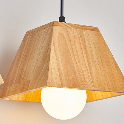 Traditional Japanese Trapezoid Orb Rubber Wood 1/3 - Light Chandelier For Dining Room