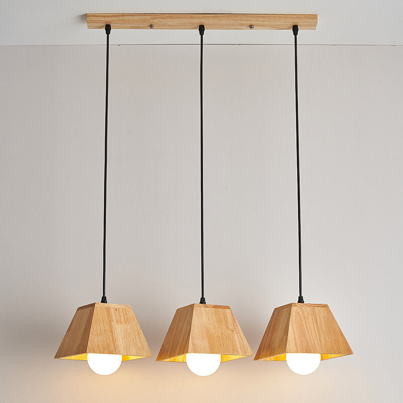 Traditional Japanese Trapezoid Orb Rubber Wood 1/3 - Light Chandelier For Dining Room