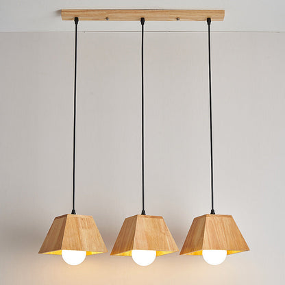 Traditional Japanese Trapezoid Orb Rubber Wood 1/3 - Light Chandelier For Dining Room