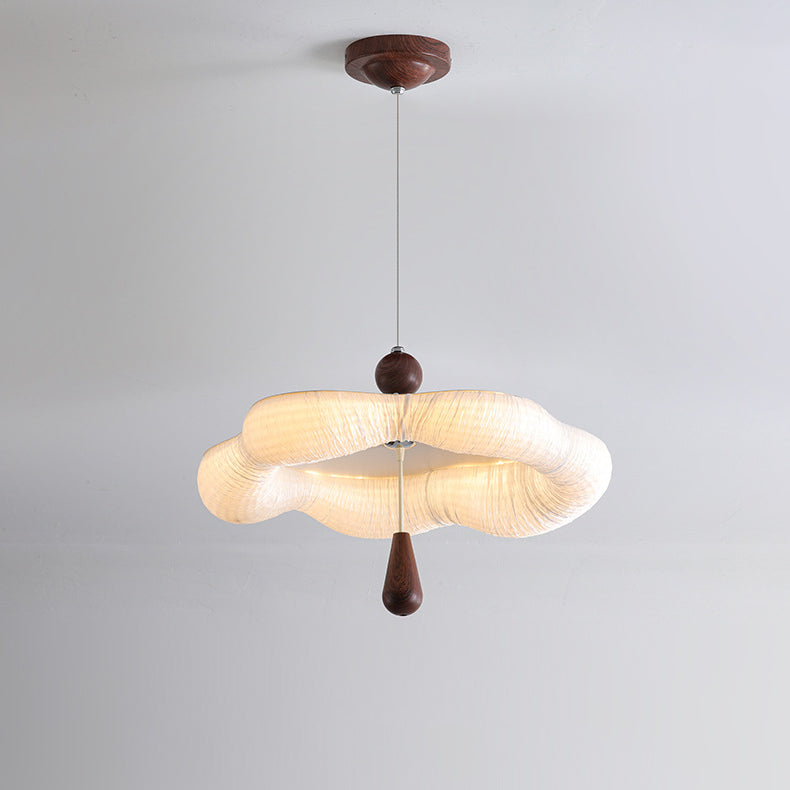 Traditional French Iron Fabric Irregular Corrugated Edge LED Chandelier For Dining Room