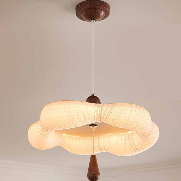 Traditional French Iron Fabric Irregular Corrugated Edge LED Chandelier For Dining Room