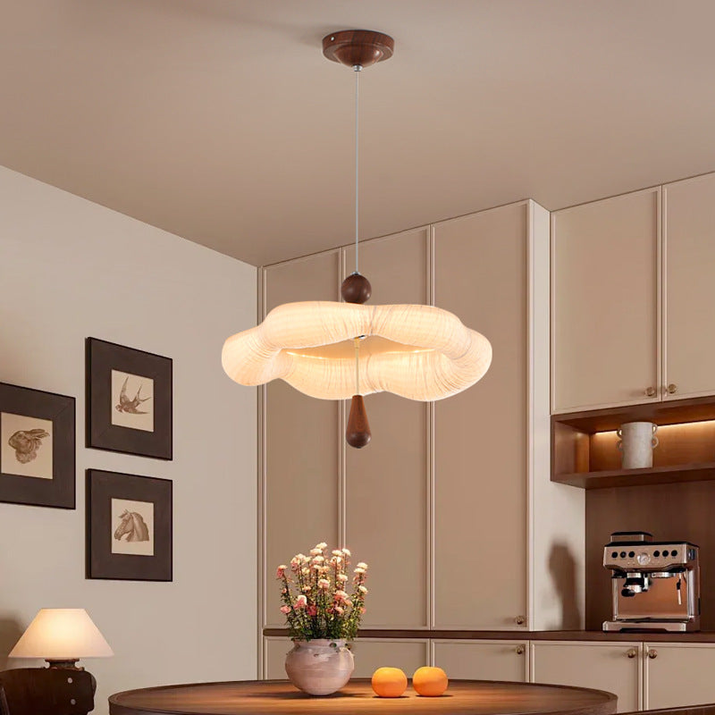 Traditional French Iron Fabric Irregular Corrugated Edge LED Chandelier For Dining Room