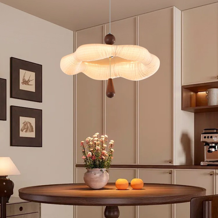 Traditional French Iron Fabric Irregular Corrugated Edge LED Chandelier For Dining Room