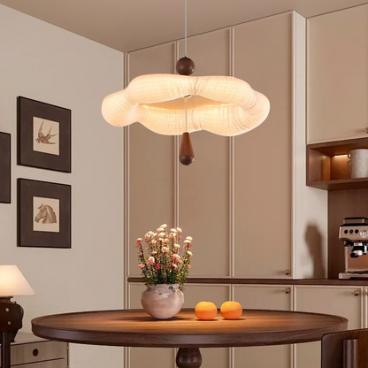Traditional French Iron Fabric Irregular Corrugated Edge LED Chandelier For Dining Room
