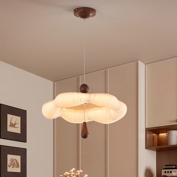 Traditional French Iron Fabric Irregular Corrugated Edge LED Chandelier For Dining Room