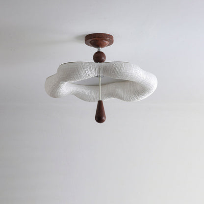 Traditional French Iron Fabric Irregular Corrugated Edge LED Semi-Flush Mount Ceiling Light For Bedroom