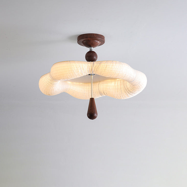 Traditional French Iron Fabric Irregular Corrugated Edge LED Semi-Flush Mount Ceiling Light For Bedroom