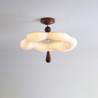 Traditional French Iron Fabric Irregular Corrugated Edge LED Semi-Flush Mount Ceiling Light For Bedroom