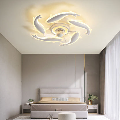 Contemporary Creative Goldfish Iron Acrylic Aluminum LED Semi-Flush Mount Ceiling Fan Light For Bedroom