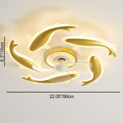 Contemporary Creative Goldfish Iron Acrylic Aluminum LED Semi-Flush Mount Ceiling Fan Light For Bedroom