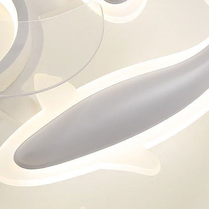 Contemporary Creative Goldfish Iron Acrylic Aluminum LED Semi-Flush Mount Ceiling Fan Light For Bedroom