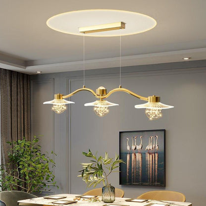 Modern Luxury Disc Starry Sky Hardware Acrylic Iron LED Chandelier Island Light For Dining Room