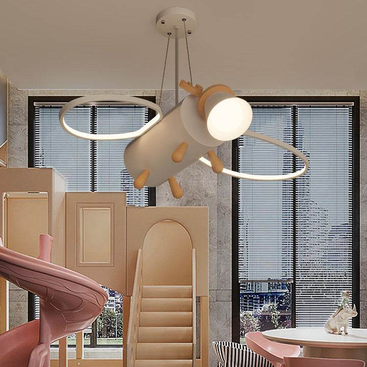 Contemporary Creative Flying Deer Round Wings Kids Iron Wood Aluminum LED Chandelier For Bedroom