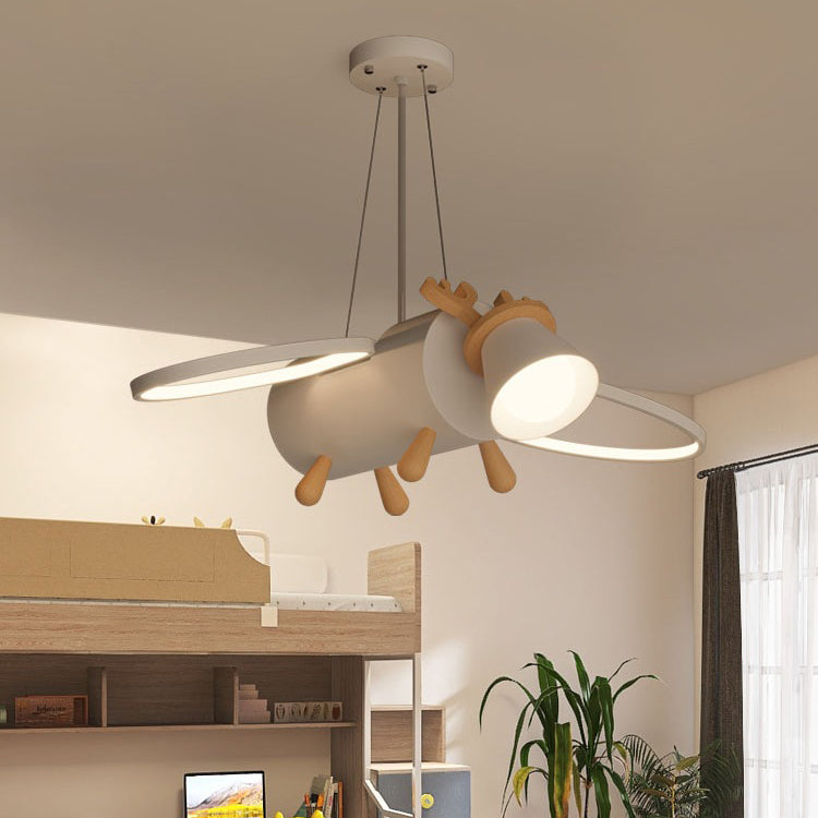 Contemporary Creative Flying Deer Round Wings Kids Iron Wood Aluminum LED Chandelier For Bedroom