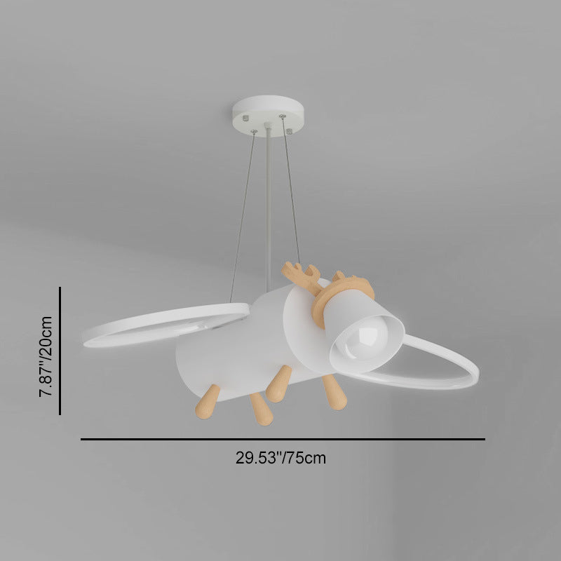 Contemporary Creative Flying Deer Round Wings Kids Iron Wood Aluminum LED Chandelier For Bedroom