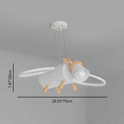 Contemporary Creative Flying Deer Round Wings Kids Iron Wood Aluminum LED Chandelier For Bedroom