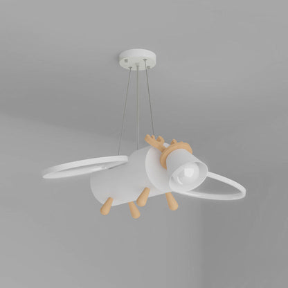 Contemporary Creative Flying Deer Round Wings Kids Iron Wood Aluminum LED Chandelier For Bedroom