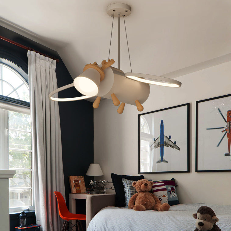 Contemporary Creative Flying Deer Round Wings Kids Iron Wood Aluminum LED Chandelier For Bedroom