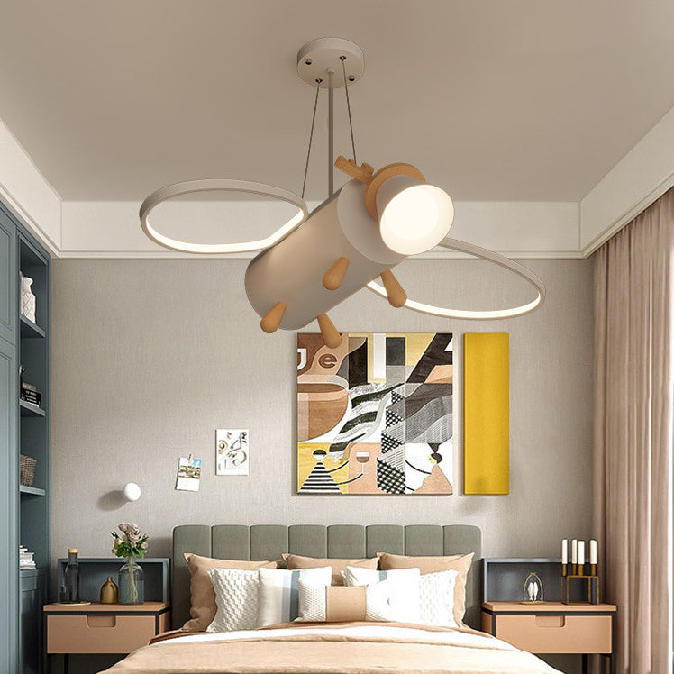 Contemporary Creative Flying Deer Round Wings Kids Iron Wood Aluminum LED Chandelier For Bedroom