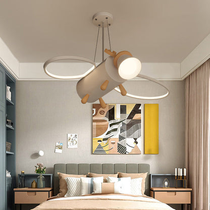 Contemporary Creative Flying Deer Round Wings Kids Iron Wood Aluminum LED Chandelier For Bedroom