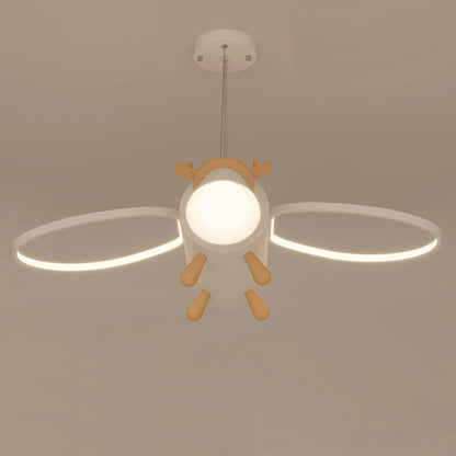 Contemporary Creative Flying Deer Round Wings Kids Iron Wood Aluminum LED Chandelier For Bedroom