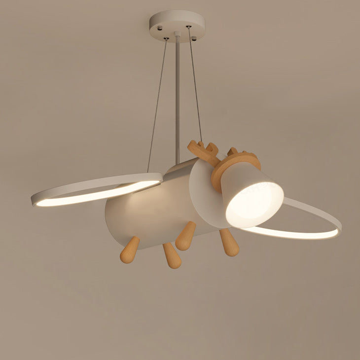 Contemporary Creative Flying Deer Round Wings Kids Iron Wood Aluminum LED Chandelier For Bedroom