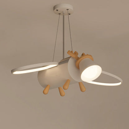 Contemporary Creative Flying Deer Round Wings Kids Iron Wood Aluminum LED Chandelier For Bedroom