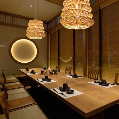 Traditional Japanese Wrinkles Lantern Shape Rattan Weaving 1 - Light Pendant Light For Dining Room