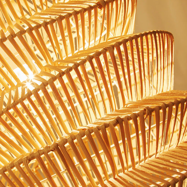 Traditional Japanese Wrinkles Lantern Shape Rattan Weaving 1 - Light Pendant Light For Dining Room