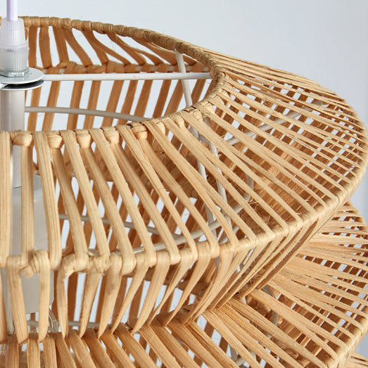 Traditional Japanese Wrinkles Lantern Shape Rattan Weaving 1 - Light Pendant Light For Dining Room