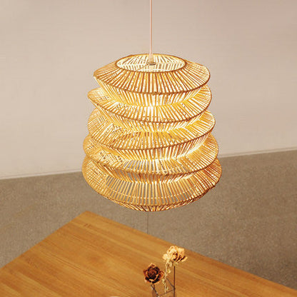 Traditional Japanese Wrinkles Lantern Shape Rattan Weaving 1 - Light Pendant Light For Dining Room