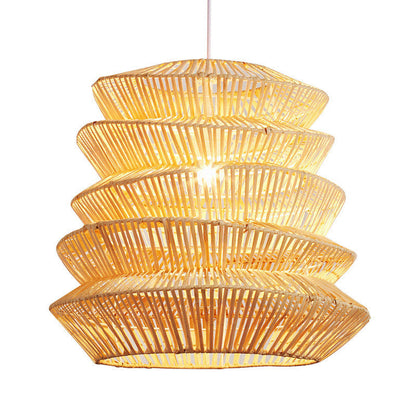 Traditional Japanese Wrinkles Lantern Shape Rattan Weaving 1 - Light Pendant Light For Dining Room