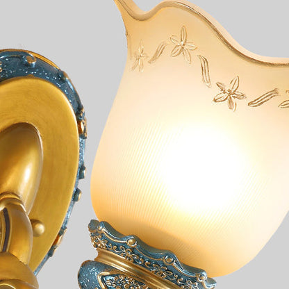 Traditional European Morning Glory Iron Resin Glass 1/2 - Light Wall Sconce Lamp For Hallways