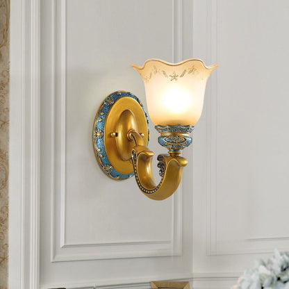 Traditional European Morning Glory Iron Resin Glass 1/2 - Light Wall Sconce Lamp For Hallways