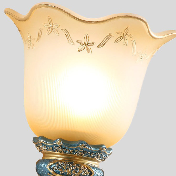 Traditional European Morning Glory Iron Resin Glass 1/2 - Light Wall Sconce Lamp For Hallways