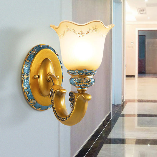 Traditional European Morning Glory Iron Resin Glass 1/2 - Light Wall Sconce Lamp For Hallways