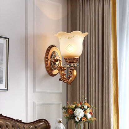 Traditional European Morning Glory Resin Glass 1 - Light Wall Sconce Lamp For Hallways