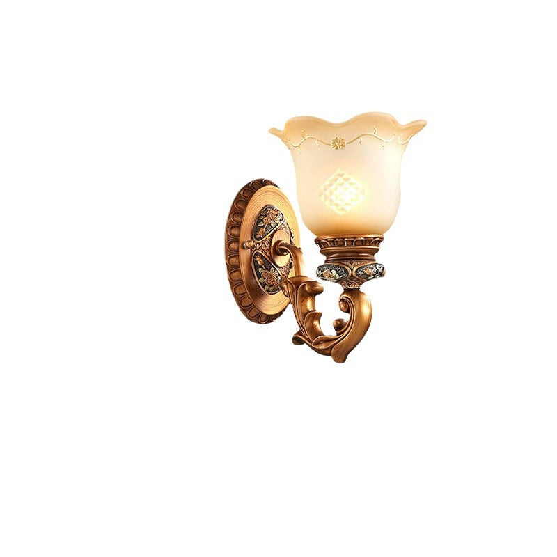 Traditional European Morning Glory Resin Glass 1 - Light Wall Sconce Lamp For Hallways