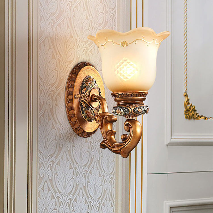 Traditional European Morning Glory Resin Glass 1 - Light Wall Sconce Lamp For Hallways