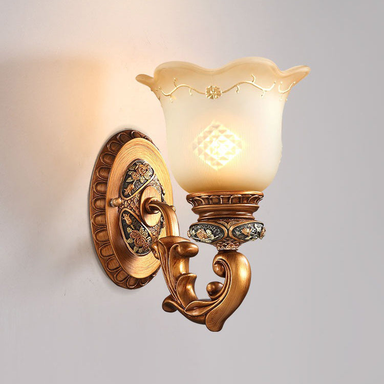 Traditional European Morning Glory Resin Glass 1 - Light Wall Sconce Lamp For Hallways